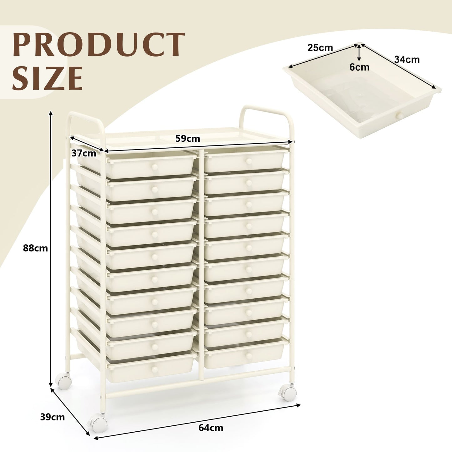 20 Drawers Storage Trolley with 4 Wheels for Beauty Salon-White