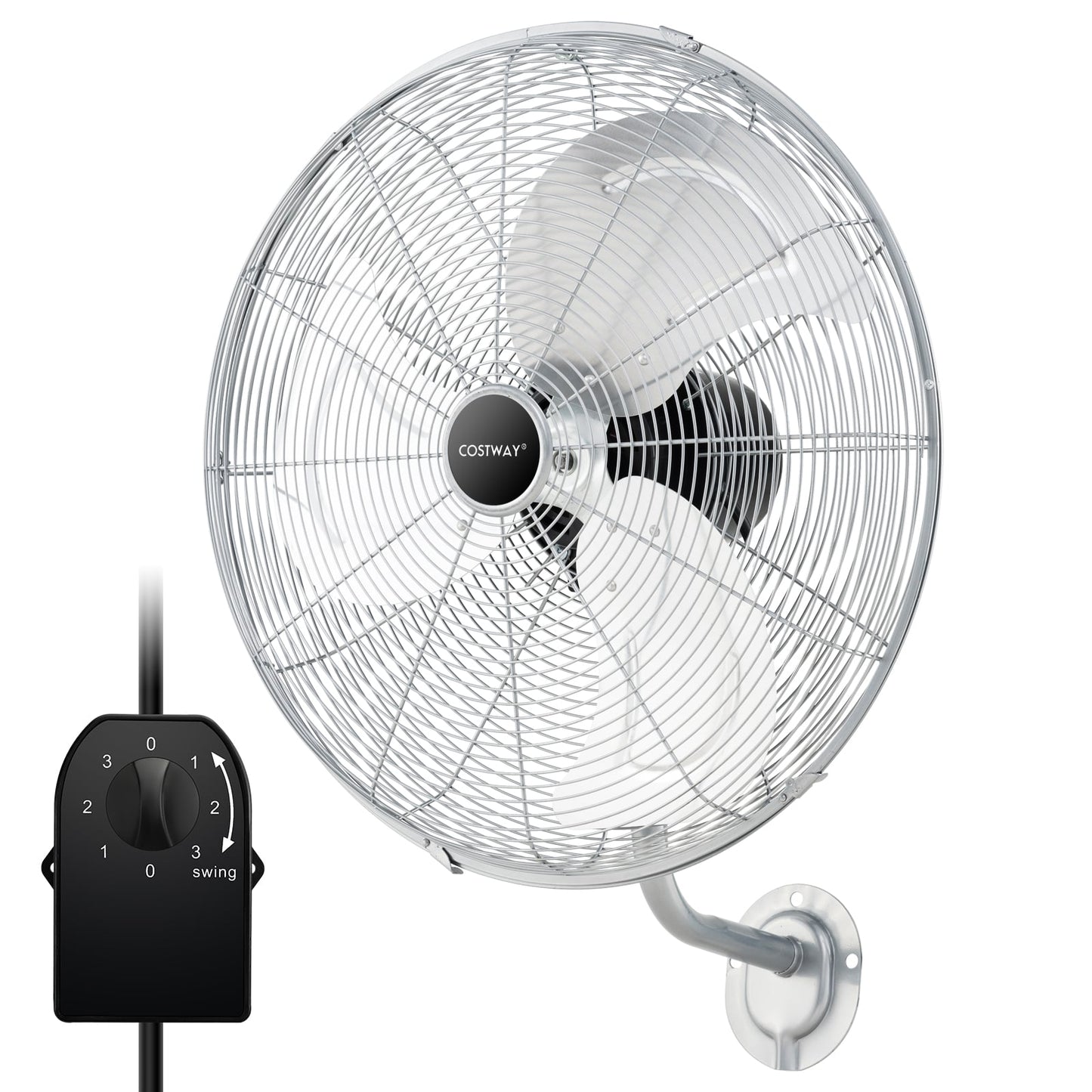 20 Inch Heavy Duty Metal Wall Mount Fan with 3 Fan Speeds-Silver
