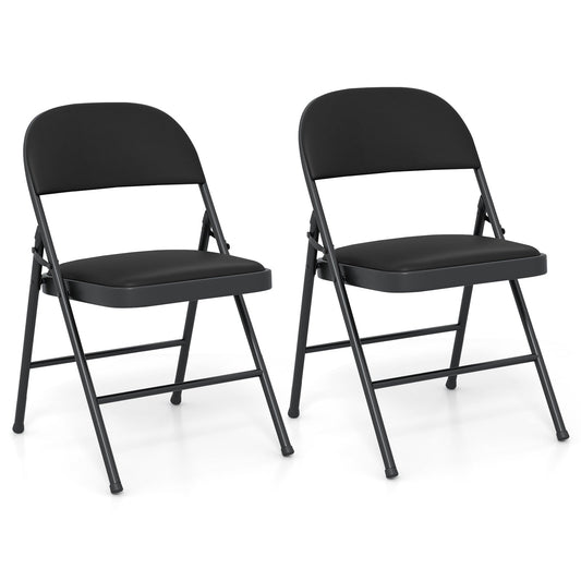 Folding Chairs Padded Party Chairs with Metal Frame-Black