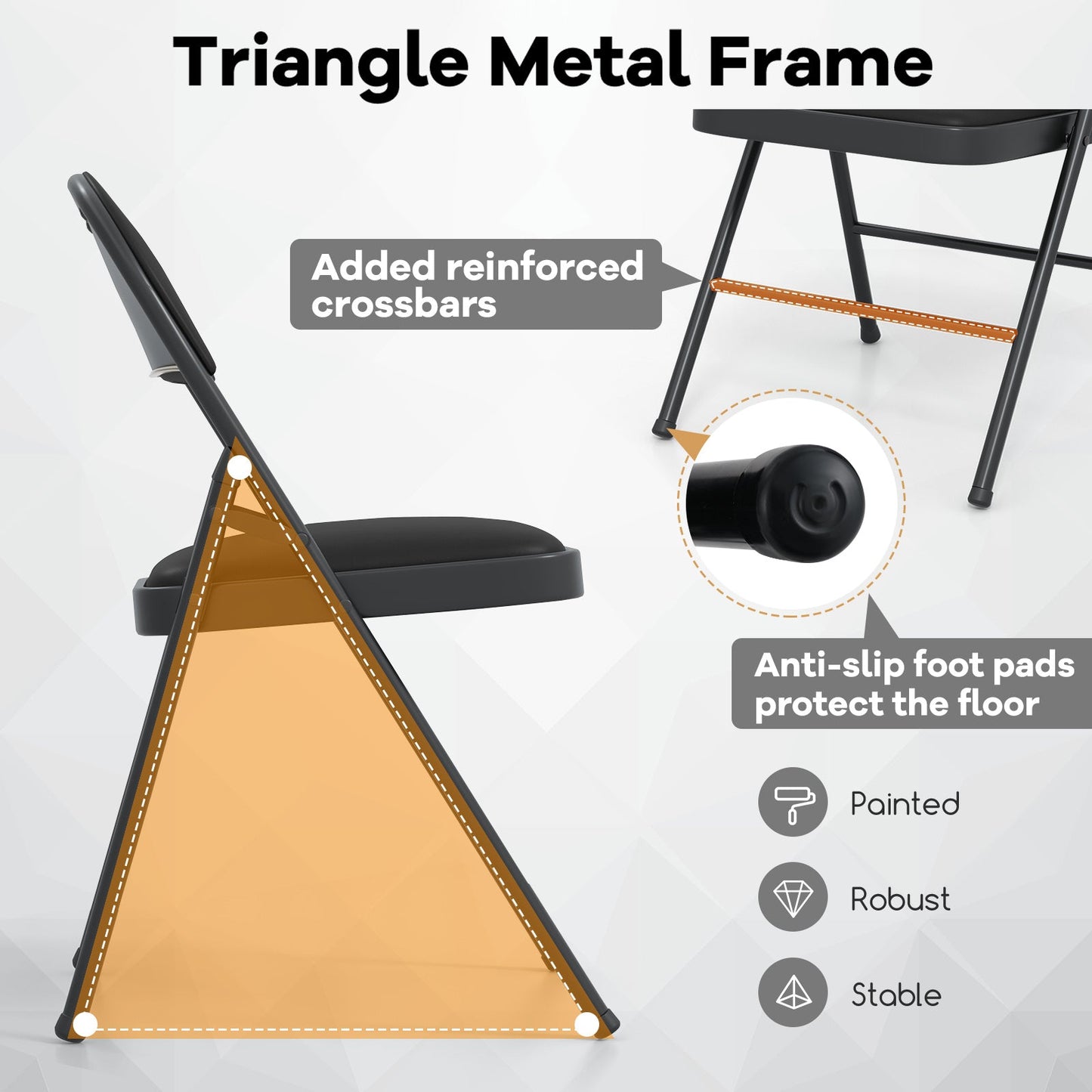 Folding Chairs Padded Party Chairs with Metal Frame-Black