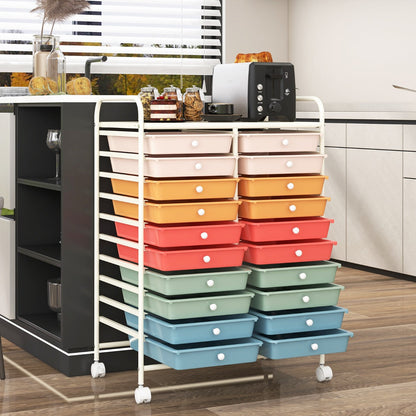 20 Drawers Rolling Storage Cart Studio Organizer-Deep Multicolor