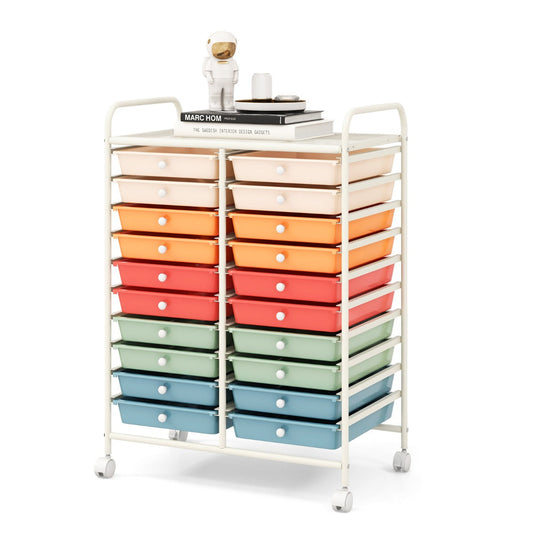 20 Drawers Rolling Storage Cart Studio Organizer-Deep Multicolor