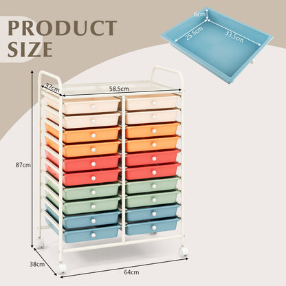 20 Drawers Rolling Storage Cart Studio Organizer-Deep Multicolor