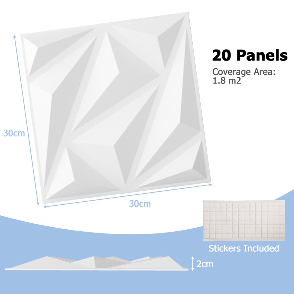 20-Pack 3D Acoustic Wall Panels  with Diamond Texture-White
