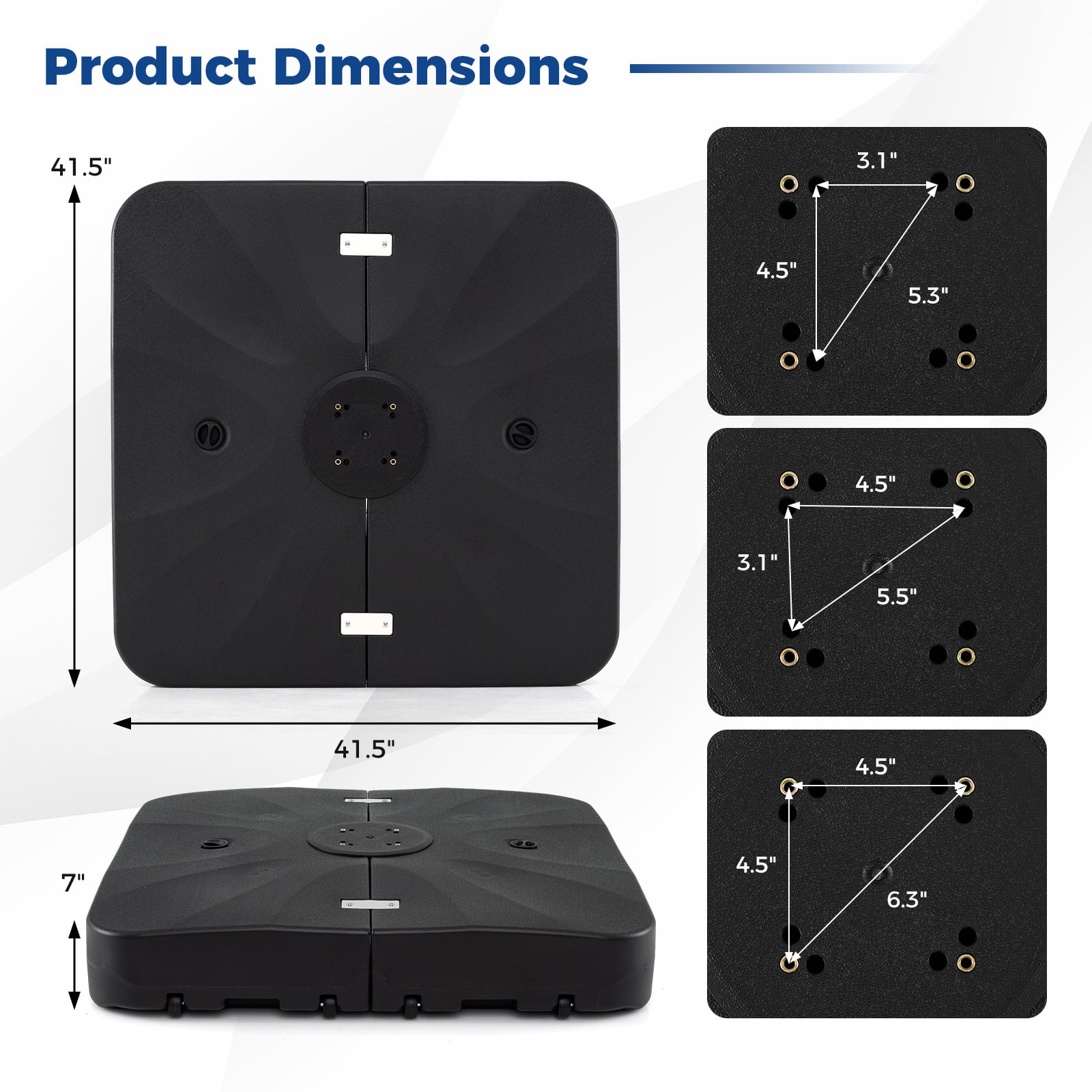 210 KG Outdoor Cantilever Umbrella Base with Wheels-Black