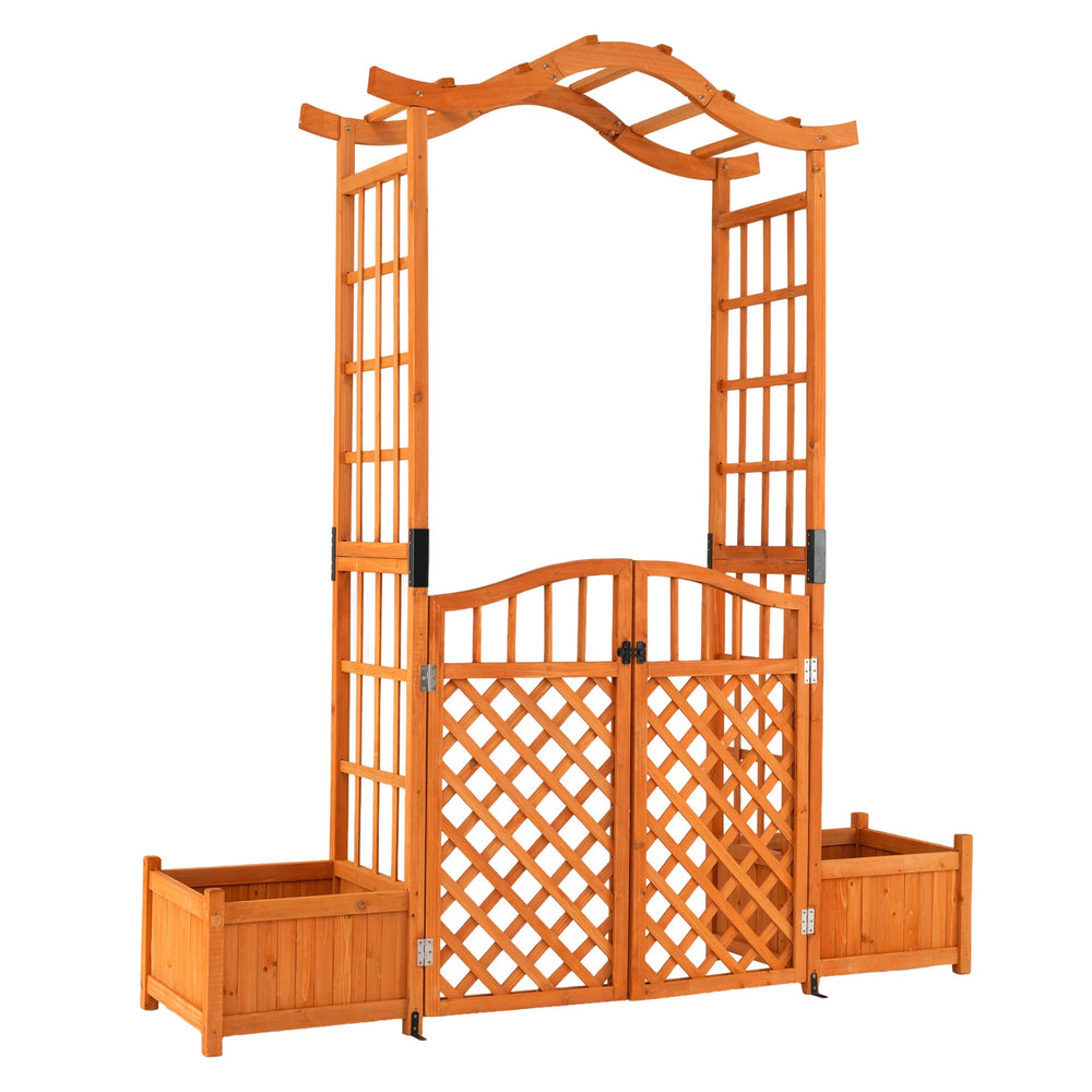 210 cm Garden Arbor with Gate for Climbing Plants Wedding-Brown