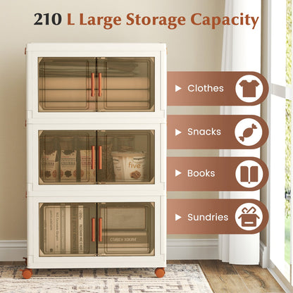 3-Pack Stackable Plastic 210L Collapsible Storage Bins with Lids-White