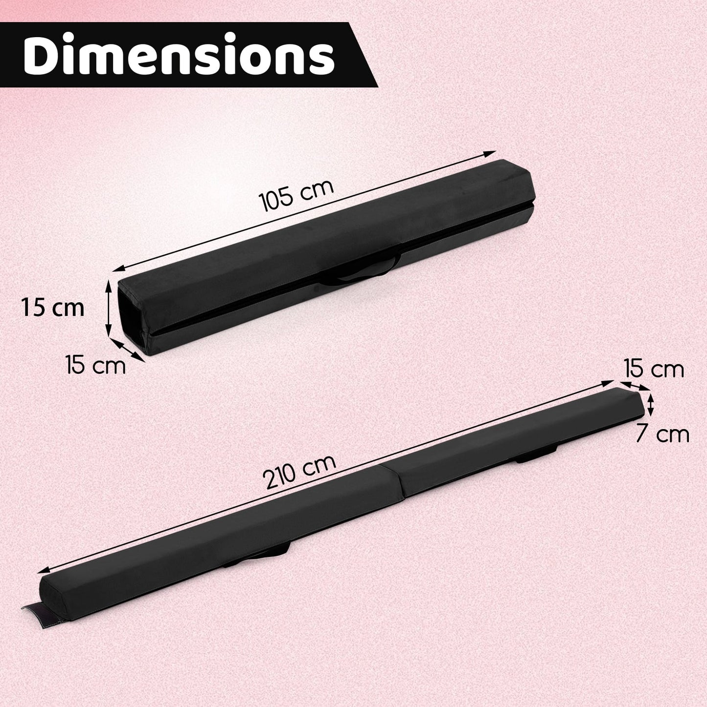 210 CM Folding Balance Beam with Removable Suede Cover and Non-slip Bottom for Kids-Black