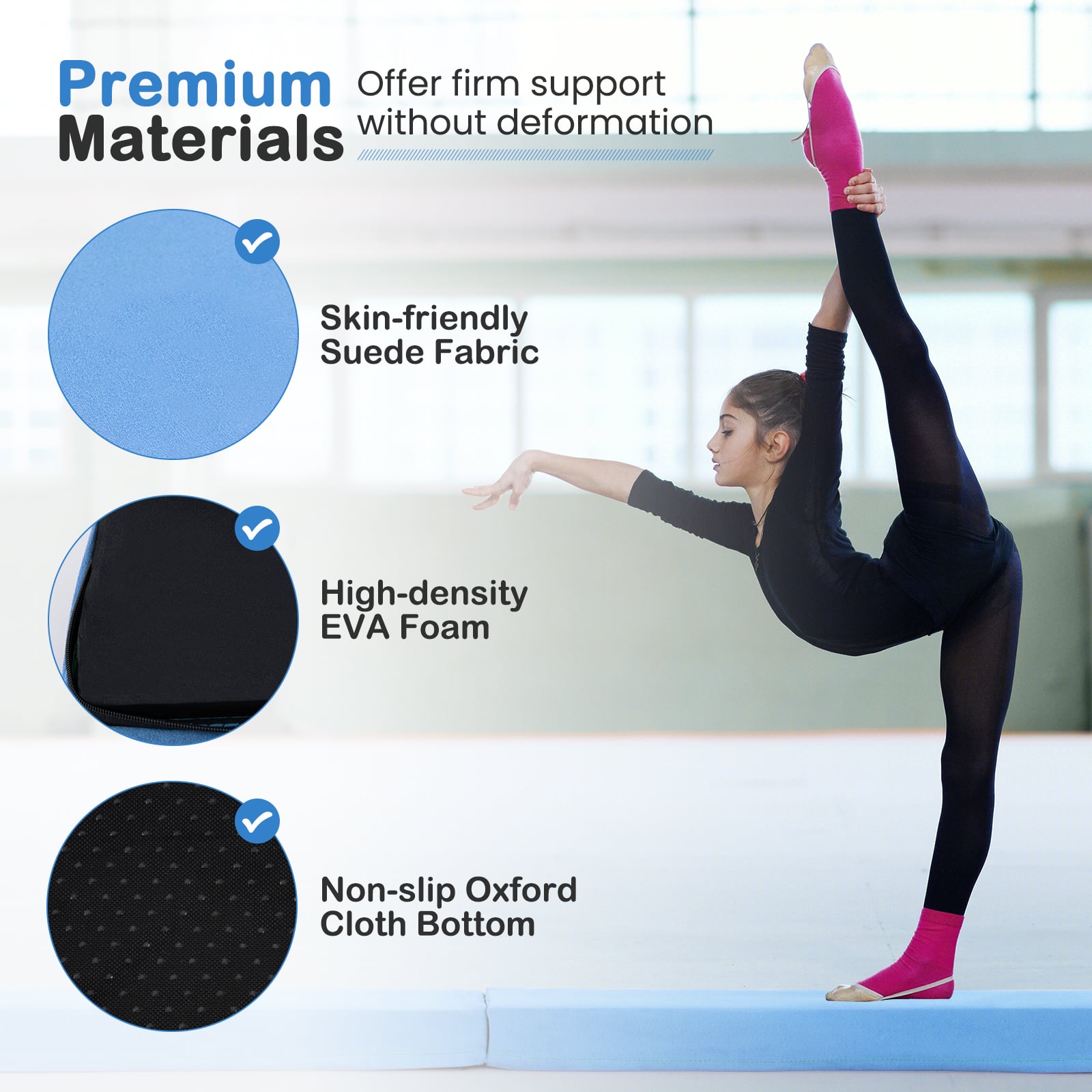 210 CM Folding Balance Beam with Removable Suede Cover and Non-slip Bottom for Kids-Navy
