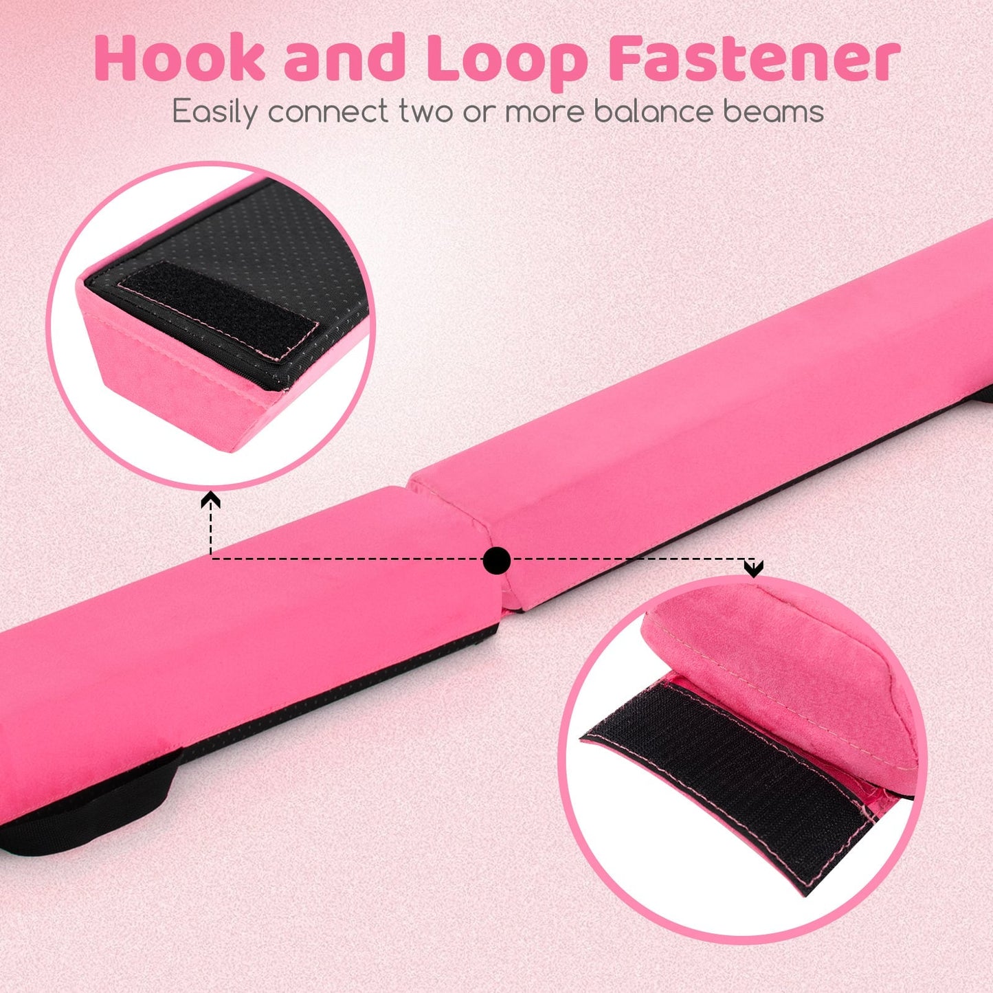 210 CM Folding Balance Beam with Removable Suede Cover and Non-slip Bottom for Kids-Rose