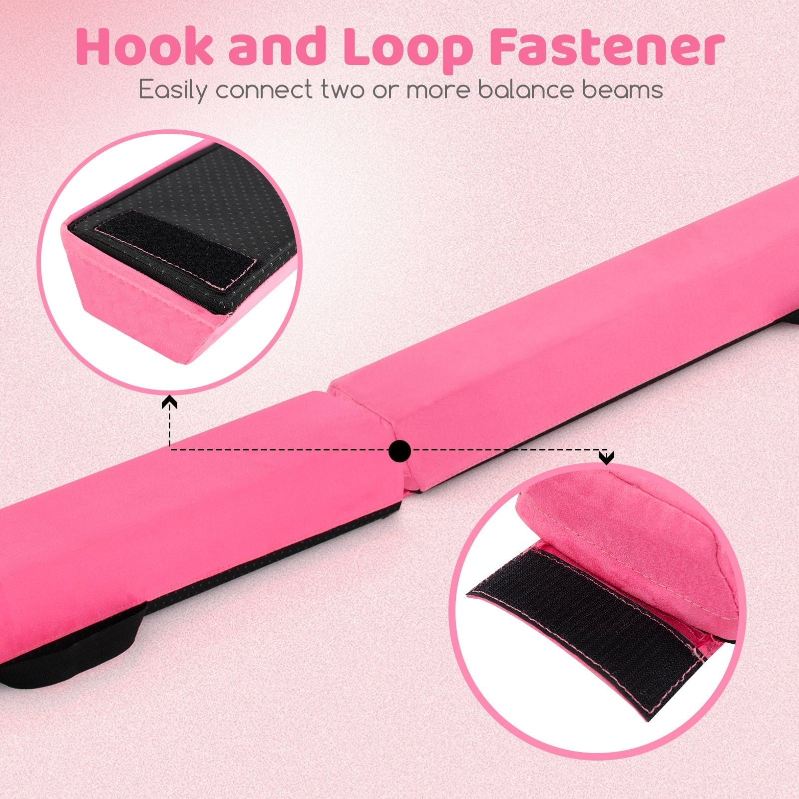 210 CM Folding Balance Beam with Removable Suede Cover and Non-slip Bottom for Kids-Rose