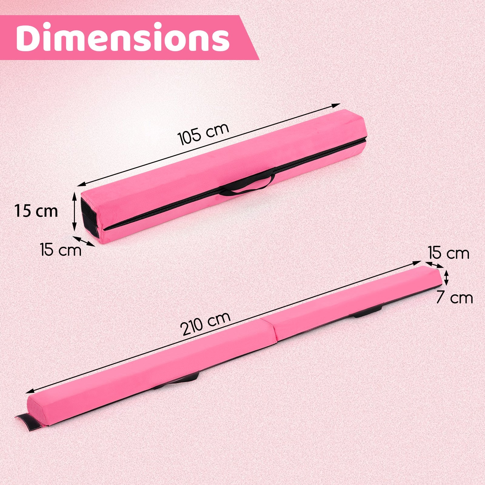 210 CM Folding Balance Beam with Removable Suede Cover and Non-slip Bottom for Kids-Rose