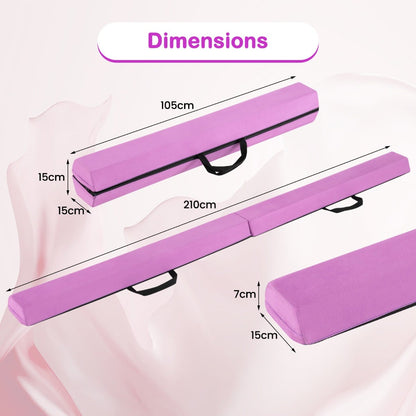 210 CM Folding Balance Beam with Removable Suede Cover and Non-slip Bottom for Kids-Purple