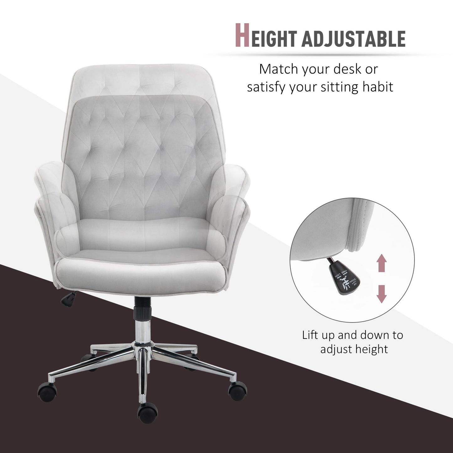 Vinsetto Swivel Computer Chair w/ Arm Modern Style Tufted Home Office Bedroom Light Grey