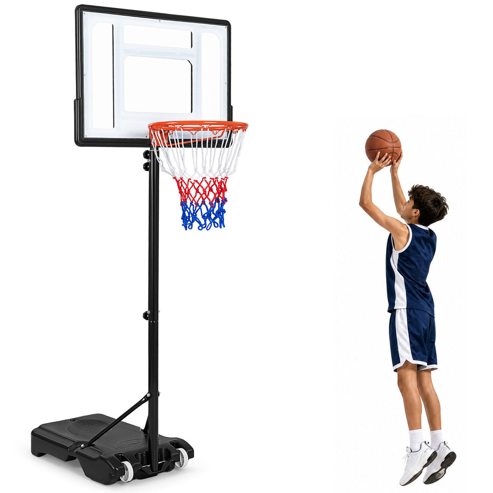 215-260 cm Height Adjustable Basketball Hoop with Clear PET Backboard for Teens Youth
