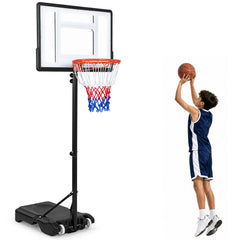215-260 cm Height Adjustable Basketball Hoop with Clear PET Backboard for Teens Youth