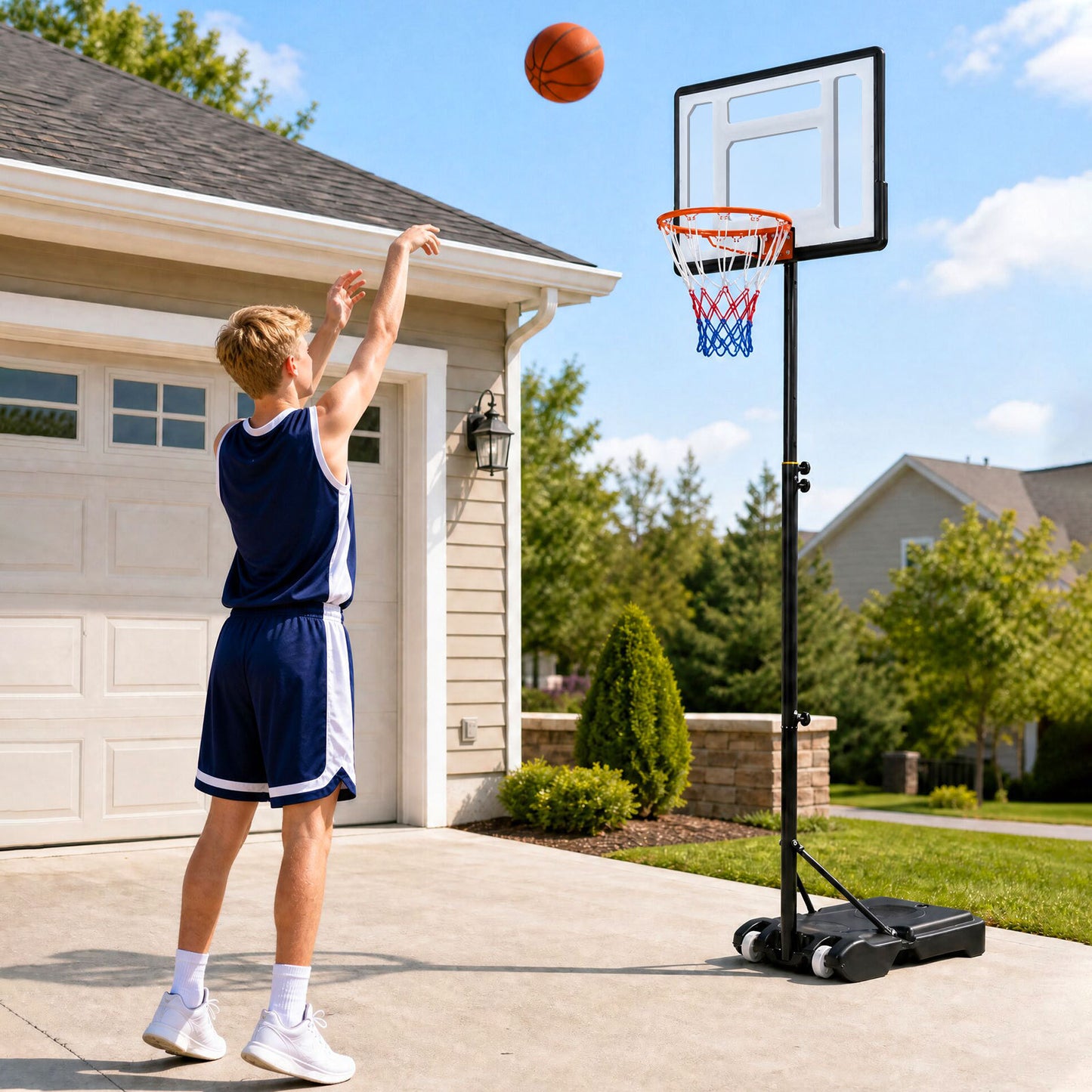 215-260 cm Height Adjustable Basketball Hoop with Clear PET Backboard for Teens Youth