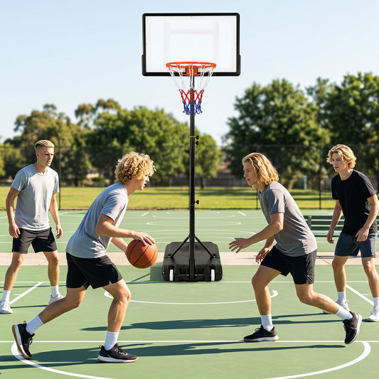 215-260 cm Height Adjustable Basketball Hoop with Clear PET Backboard for Teens Youth