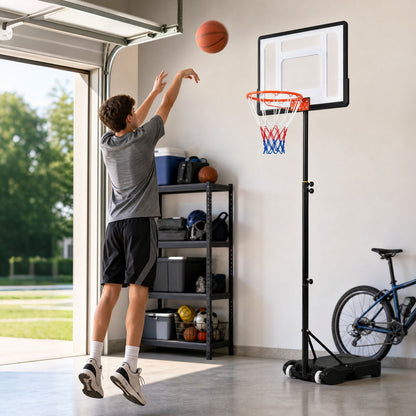 215-260 cm Height Adjustable Basketball Hoop with Clear PET Backboard for Teens Youth