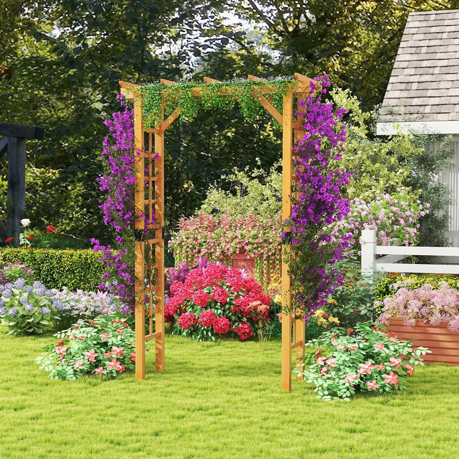 215 cm Garden Arch Wooden Arbor Wedding Arch for Parties-Orange