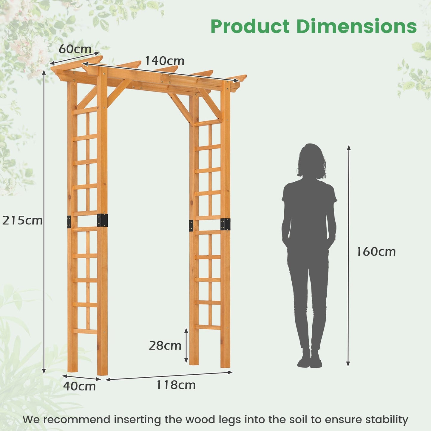 215 cm Garden Arch Wooden Arbor Wedding Arch for Parties-Orange
