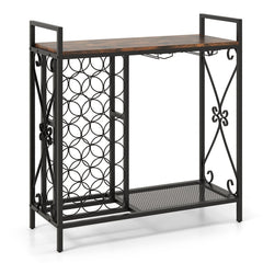 21 Bottle Wine Rack Freestanding with Glass Holder and Wooden Countertop-Rustic Brown