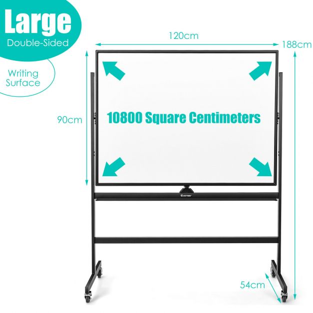 mobile magnetic large reversible whiteboard 360° rotatable 90 x 120 cm black + white