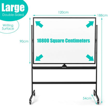 mobile magnetic large reversible whiteboard 360° rotatable 90 x 120 cm black + white