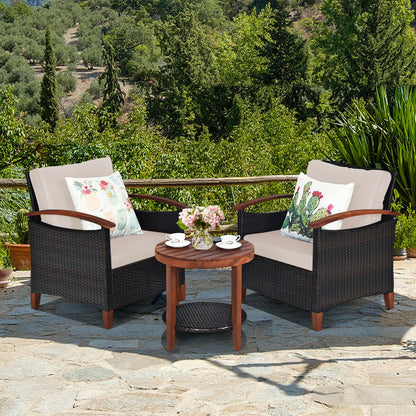 3-Piece Rattan Furniture Set with Removable Cushions abd Washable Covers-Brown