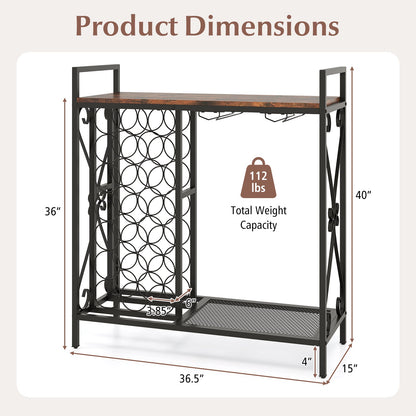 21 Bottle Wine Rack Freestanding Floor Wine Bottle Organizer with Glass Holder-Rustic Brown