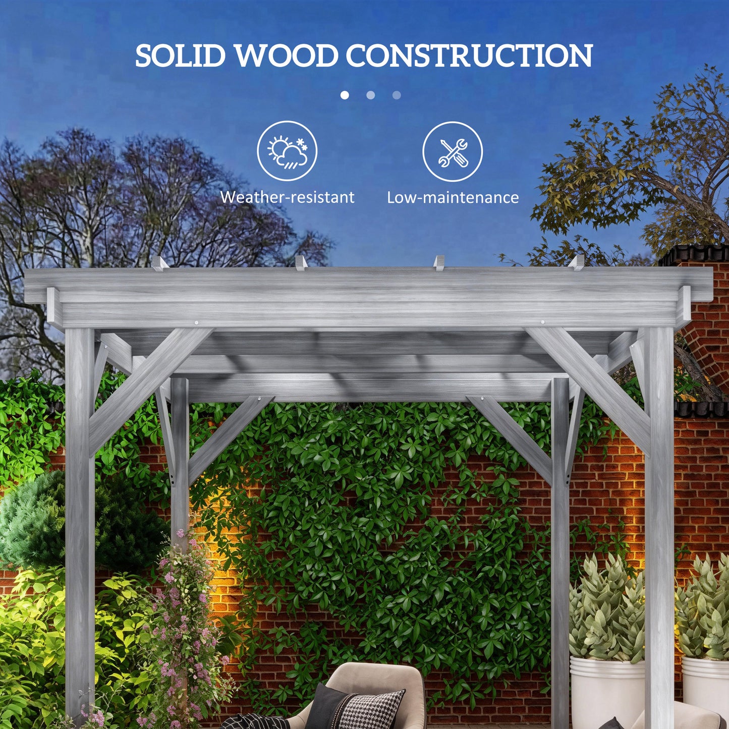 Outsunny 2 x 2m Wooden Pergola Kit, Decorative Garden Gazebo Shelter with Stable Structure for Climbing Vines, Flowers, Grey