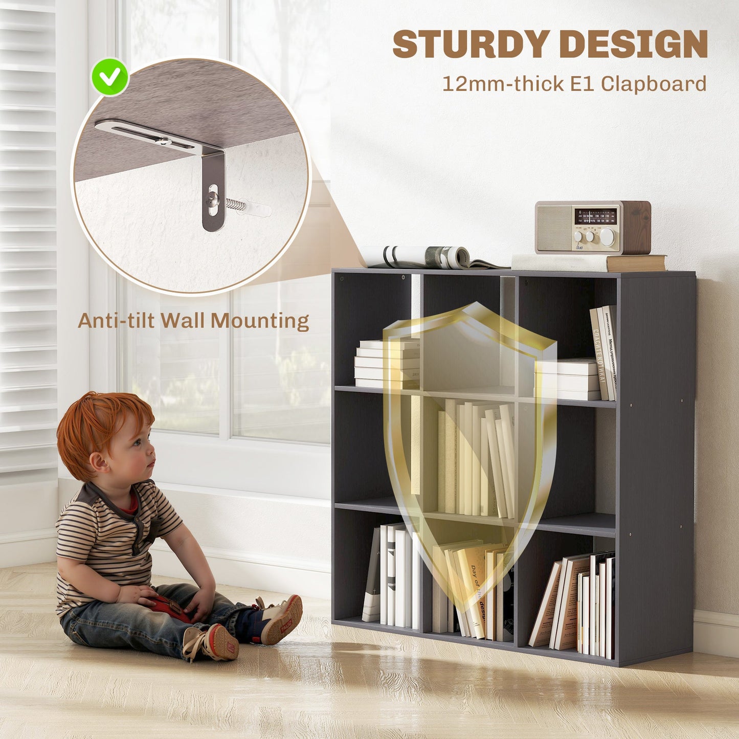 HOMCOM Nine-Cube Storage Shelf - Grey