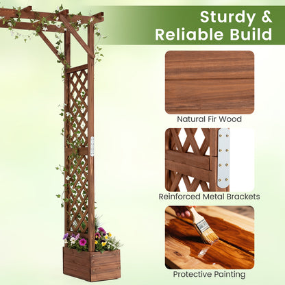 220cm Tall Wooden Garden Arbor with Planter Boxes and Hanging Roof-Orange