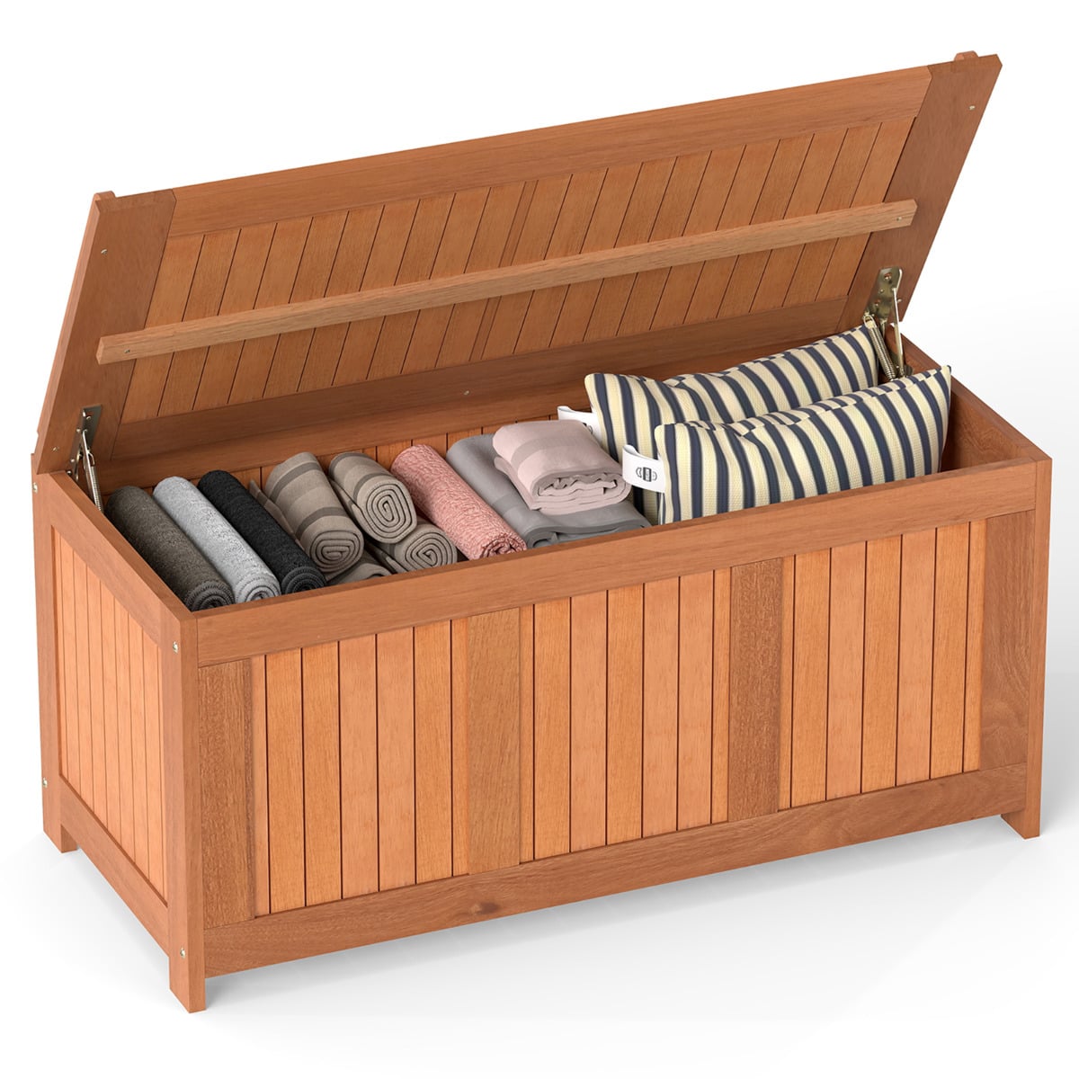220L Wood Deck Box 3-in-1 Patio Storage Bench Stool with Flip Top for Cushions