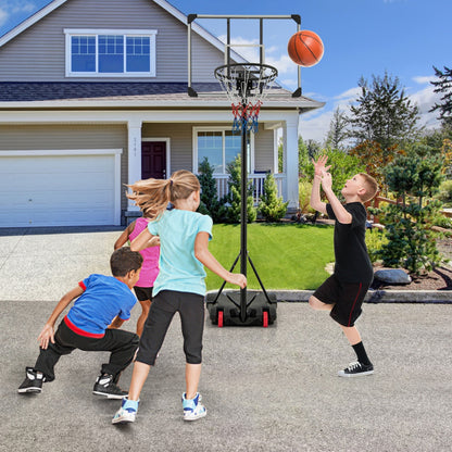 223-253 cm Portable Basketball Hoop with Front Wheels and Fillable Base