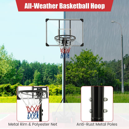 223-253 cm Portable Basketball Hoop with Front Wheels and Fillable Base