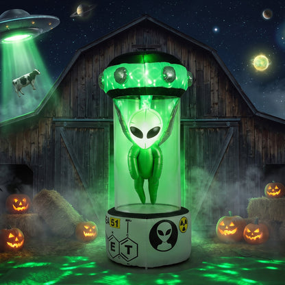 225 CM Halloween Blow Up Alien Outdoor Decorations with Rotating Flashing Green Lights