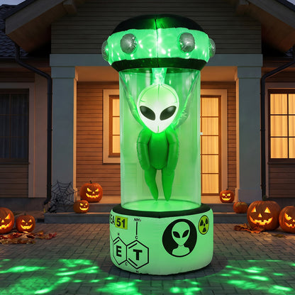 225 CM Halloween Blow Up Alien Outdoor Decorations with Rotating Flashing Green Lights