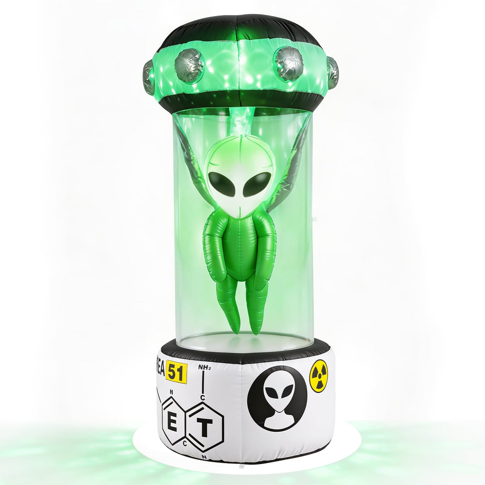 225 CM Halloween Blow Up Alien Outdoor Decorations with Rotating Flashing Green Lights