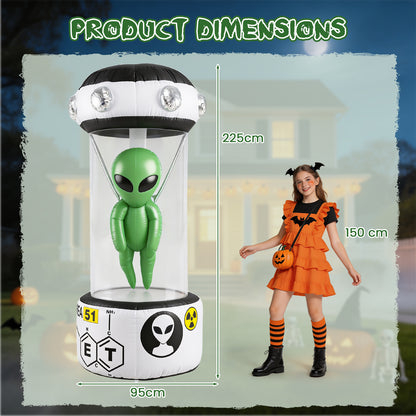 225 CM Halloween Blow Up Alien Outdoor Decorations with Rotating Flashing Green Lights