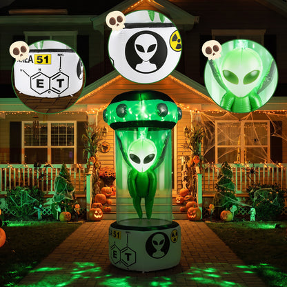 225 CM Halloween Blow Up Alien Outdoor Decorations with Rotating Flashing Green Lights
