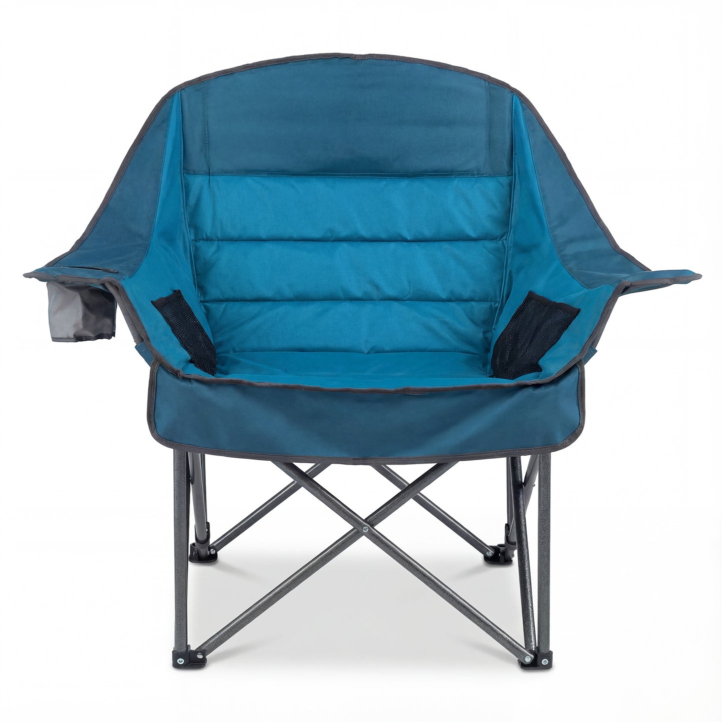 225 KG Heavy-Duty Metal Folding Upholstered Oxford Chair with Side Pockets and Cup Holder-Blue