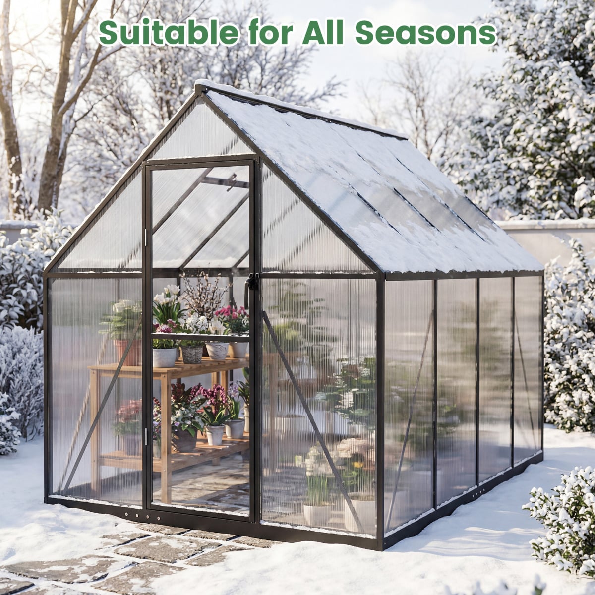 225 x 170CM Large Walk-in Aluminum Greenhouse-Transparent