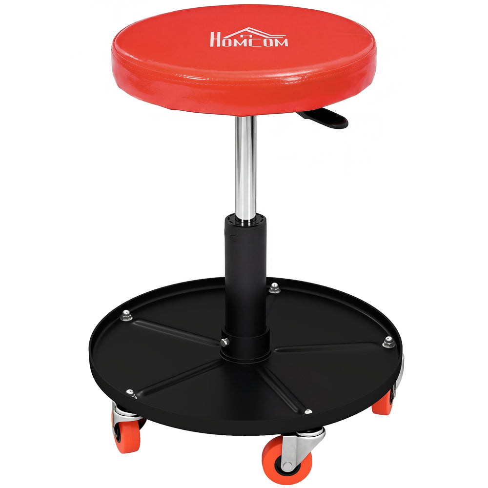 HOMCOM Rolling Mechanical Stool, Pneumatic Adjustable Workshop Stool with Tool Tray, Wheels - Orange