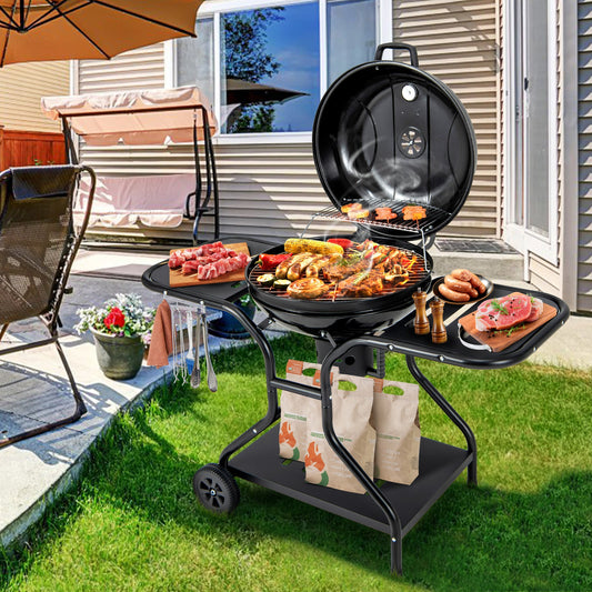 Outdoor Barbecue Charcoal Grill with High-capacity Ash Catcher-Black