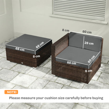 Outsunny 7-Piece Patio Furniture Cushions, Outdoor Loveseat Cushion with Removable Covers for Rattan Furniture, 60x60 cm, Dark Grey