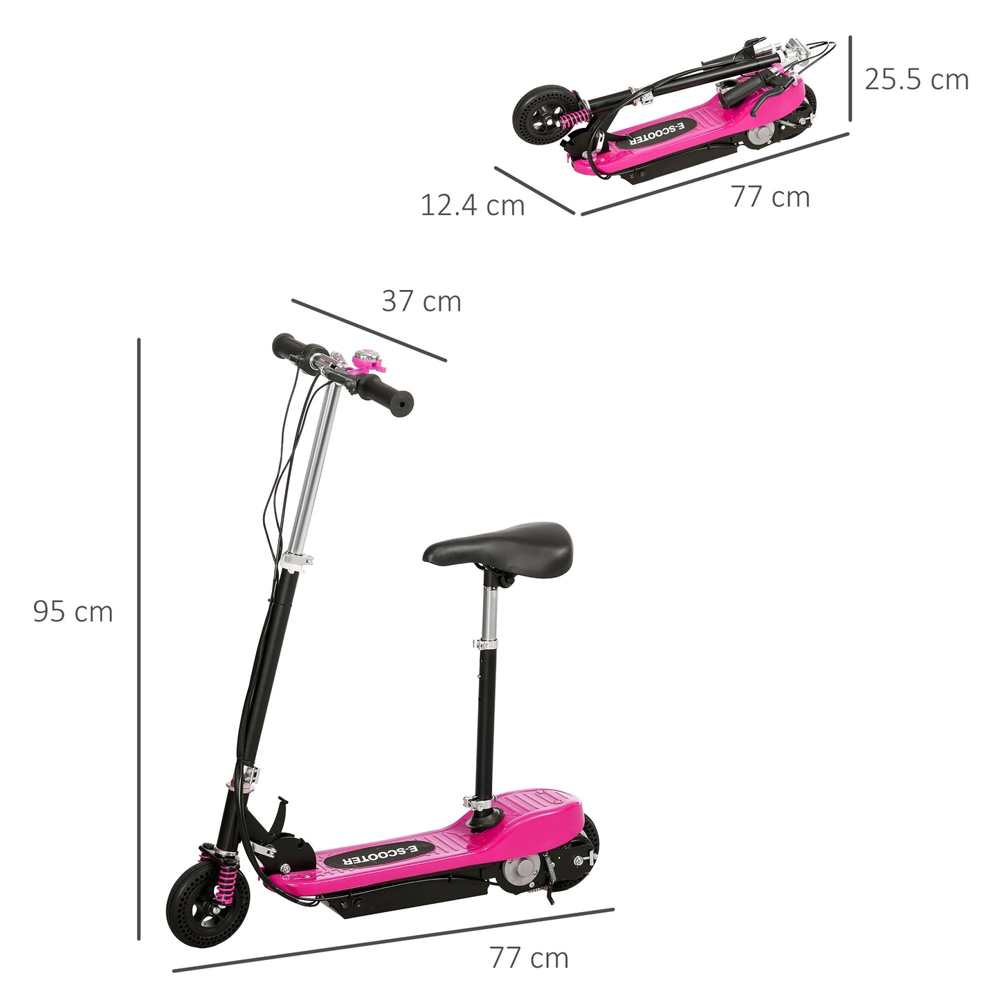 HOMCOM Steel Ride on Powered Scooter, Folding E-Scooter with Warning Bell, 15km/h Maximum Speed, for 6-14 Years Old, Pink