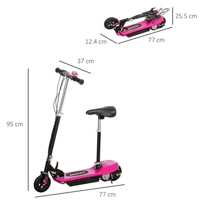 HOMCOM Steel Ride on Powered Scooter, Folding E-Scooter with Warning Bell, 15km/h Maximum Speed, for 6-14 Years Old, Pink