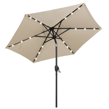 230 cm Solar Powered Patio Umbrella with LED Lights Push Button Tilt and Crank Handle-Beige