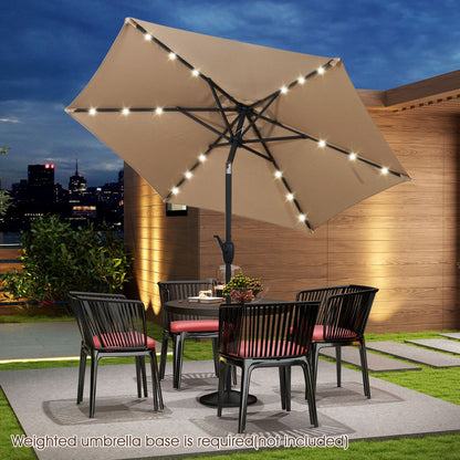 230 cm Solar Powered Patio Umbrella with LED Lights Push Button Tilt and Crank Handle-Beige